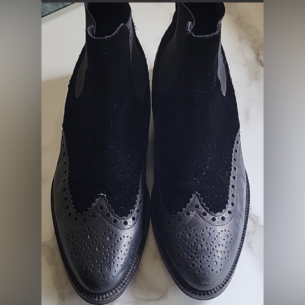 ALL SAINTS WingTip Boots Women’s Sz 9 EU40 Leather + Velvet Pull-On Beatle Boots